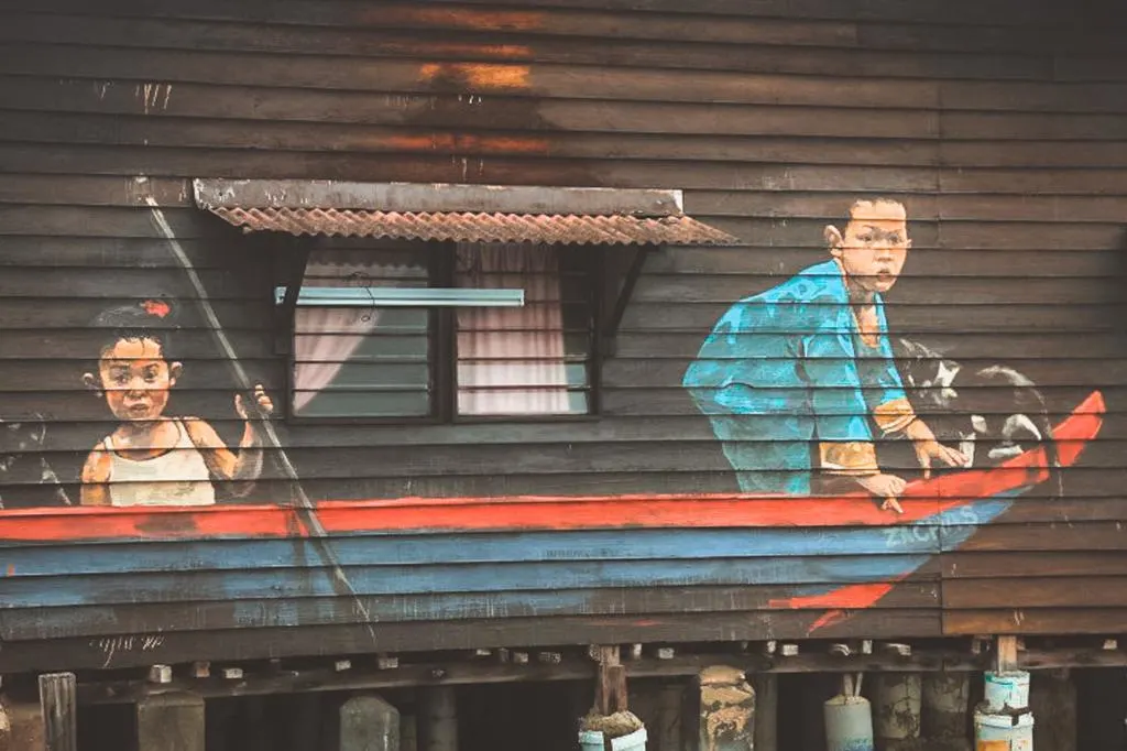 Children in a Boat Mural, Ernest Zacharevic, Chew Jetty Penang Street Art, Malaysia