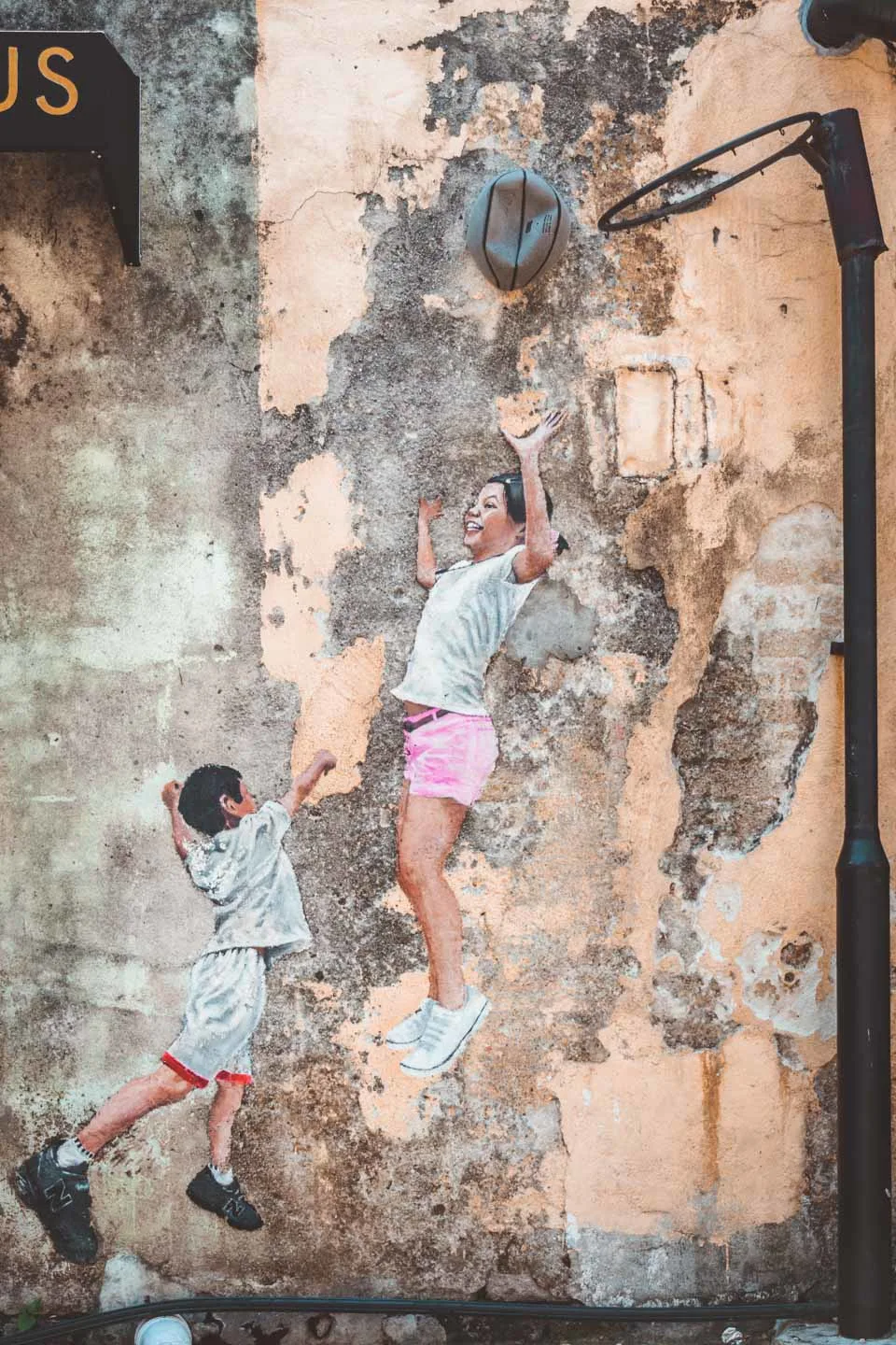 Children playing basketball by Louis Gan Yee Loong, Penang Street Art, Malaysia