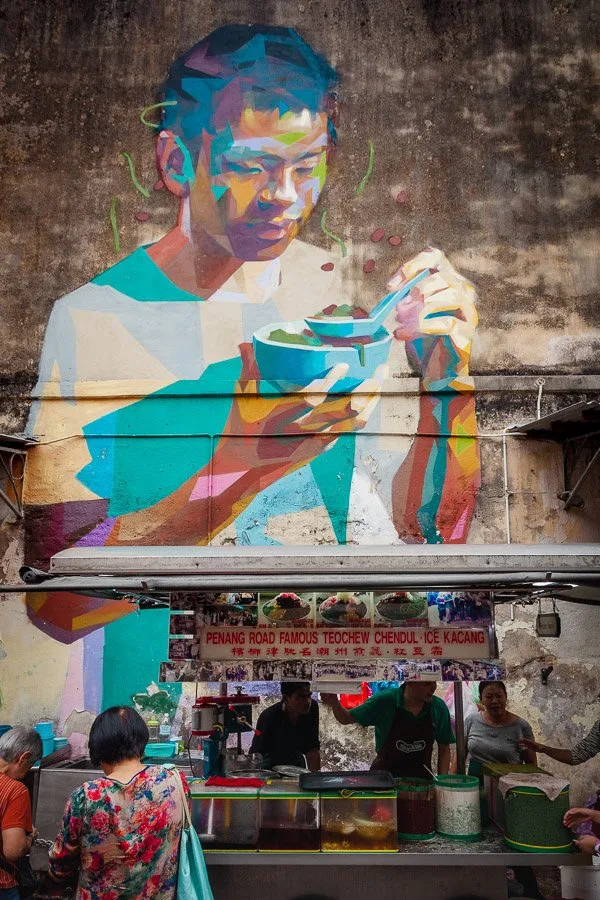 Having a bowl of Cendol Emmanuel Jarus, Teochew Chendol stall George Town, Penang