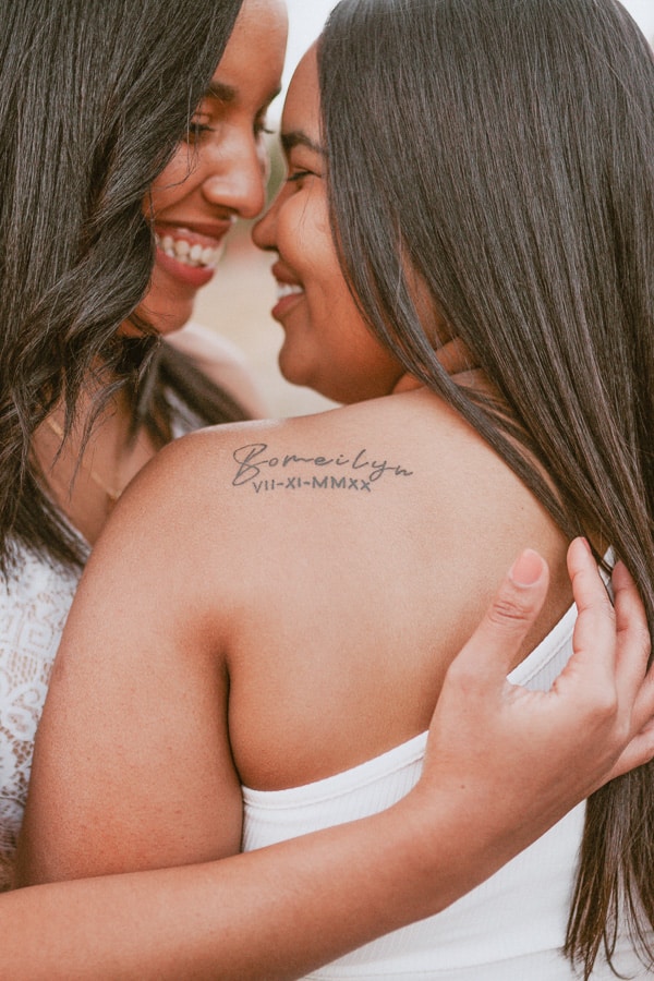 Name Tattoo Date Tattoo Dark Skin Lesbian Couple Tattoo Cindy