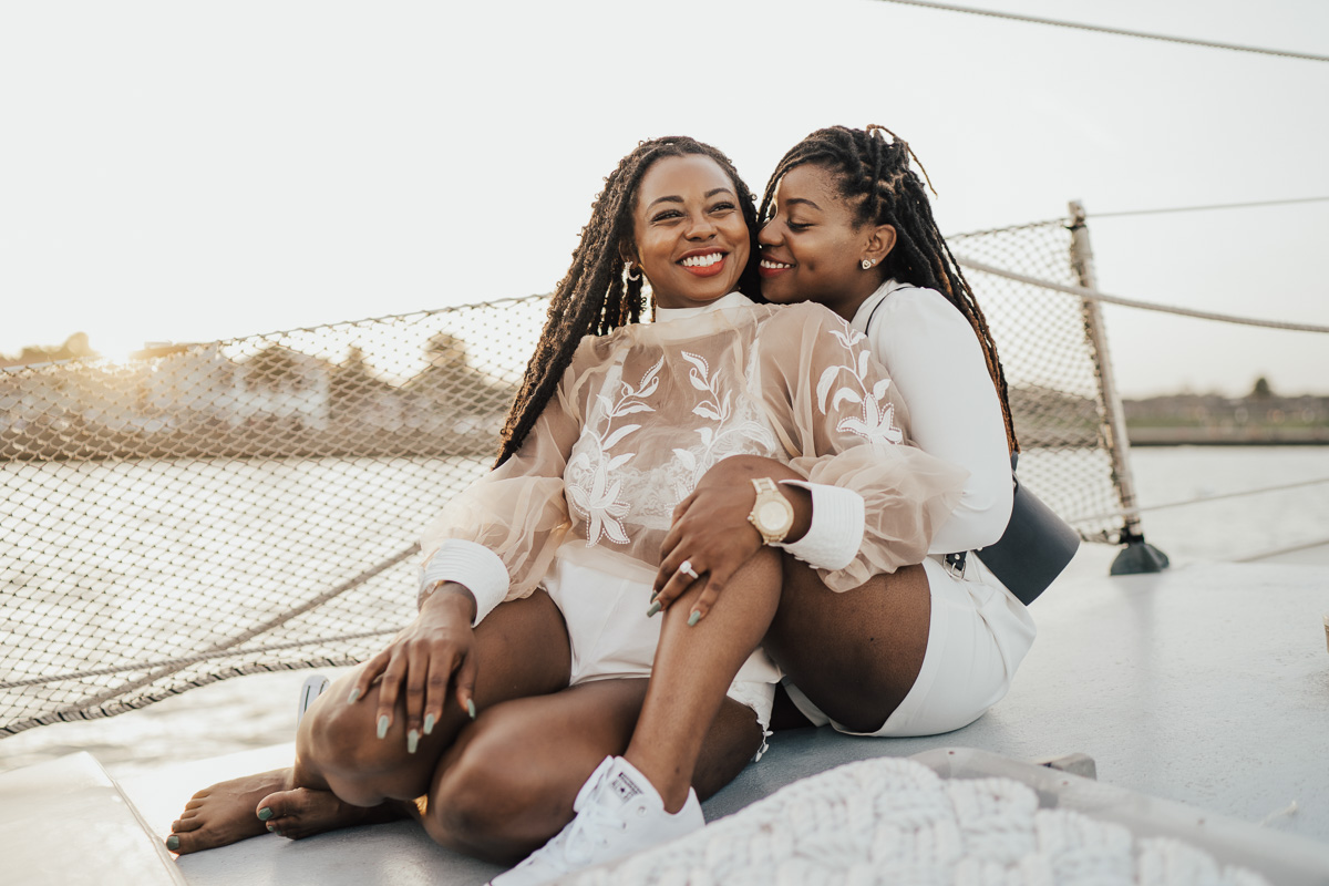 Sailboat proposal Black lesbian couple Myesha and AunYiea