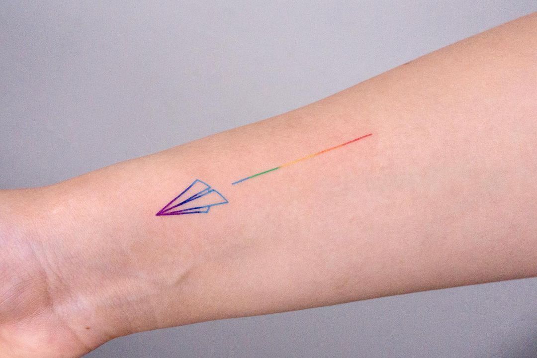 Rainbow line envelope tattoo by mizi.tattooer