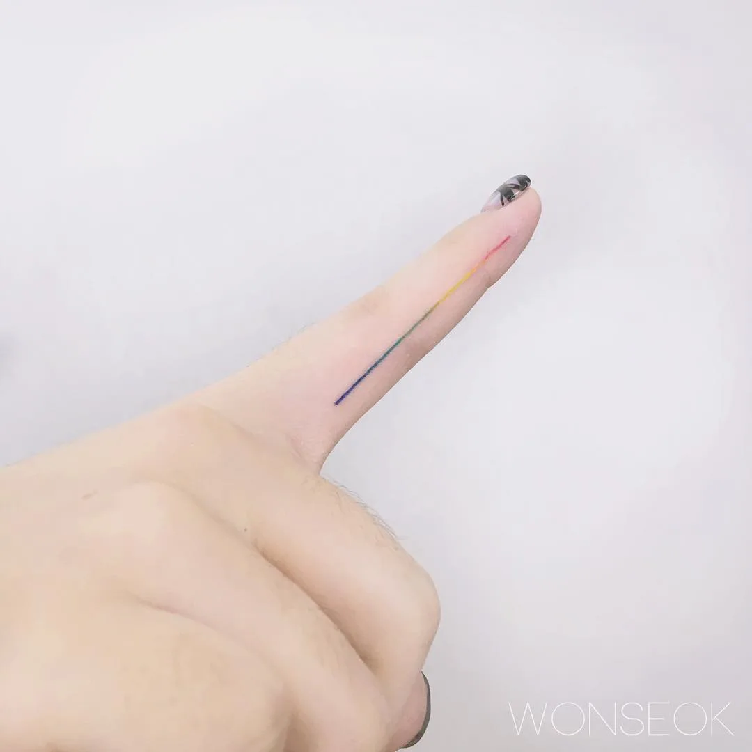 Rainbow line gradient tattoo Finger tattoo by tattooist_wonseok