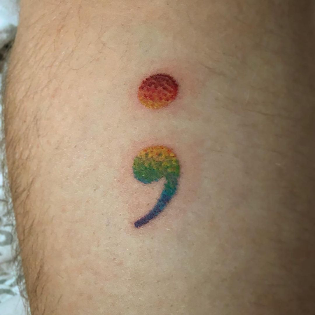 Rainbow semicolon tattoo by artsandwitchcrafts
