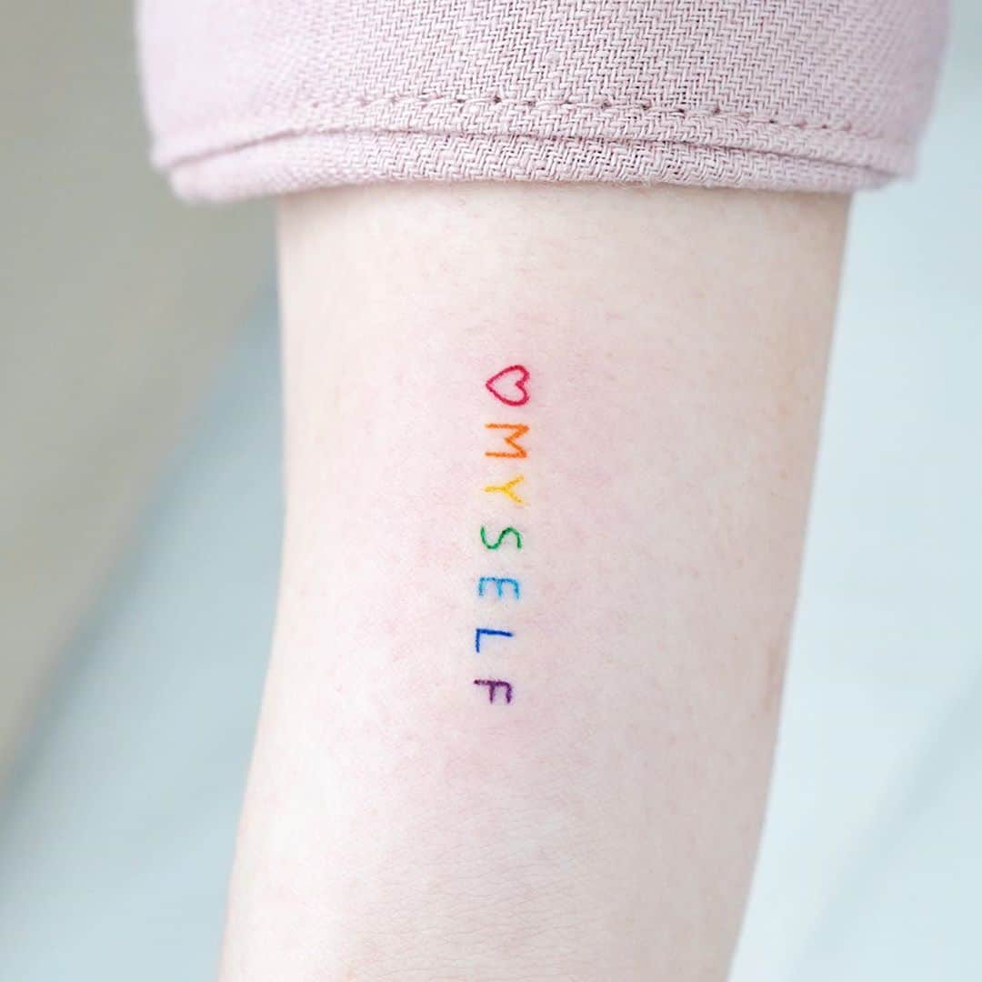 Rainbow text quote tattoo by tattooist_dal