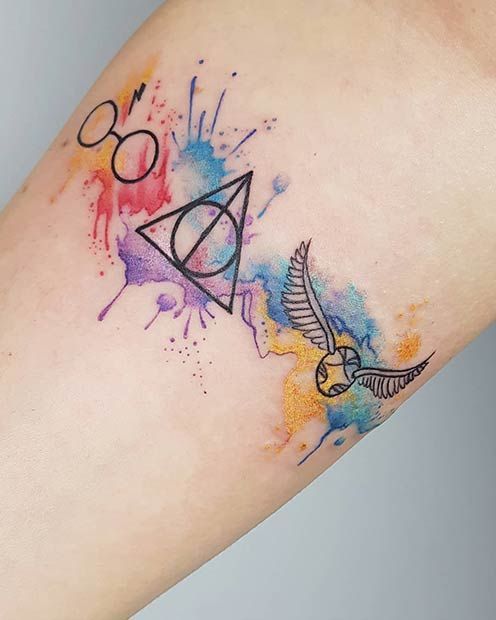 Rainbow watercolor harry potter tattoo louiseflynnart