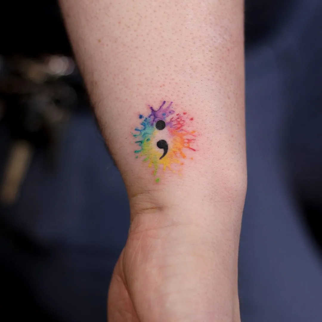 Rainbow watercolor tattoo semicolon tattoo by tattooist_rimi