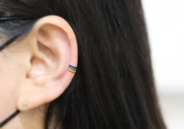 Small rainbow tattoo ear tattoo leejitattoo