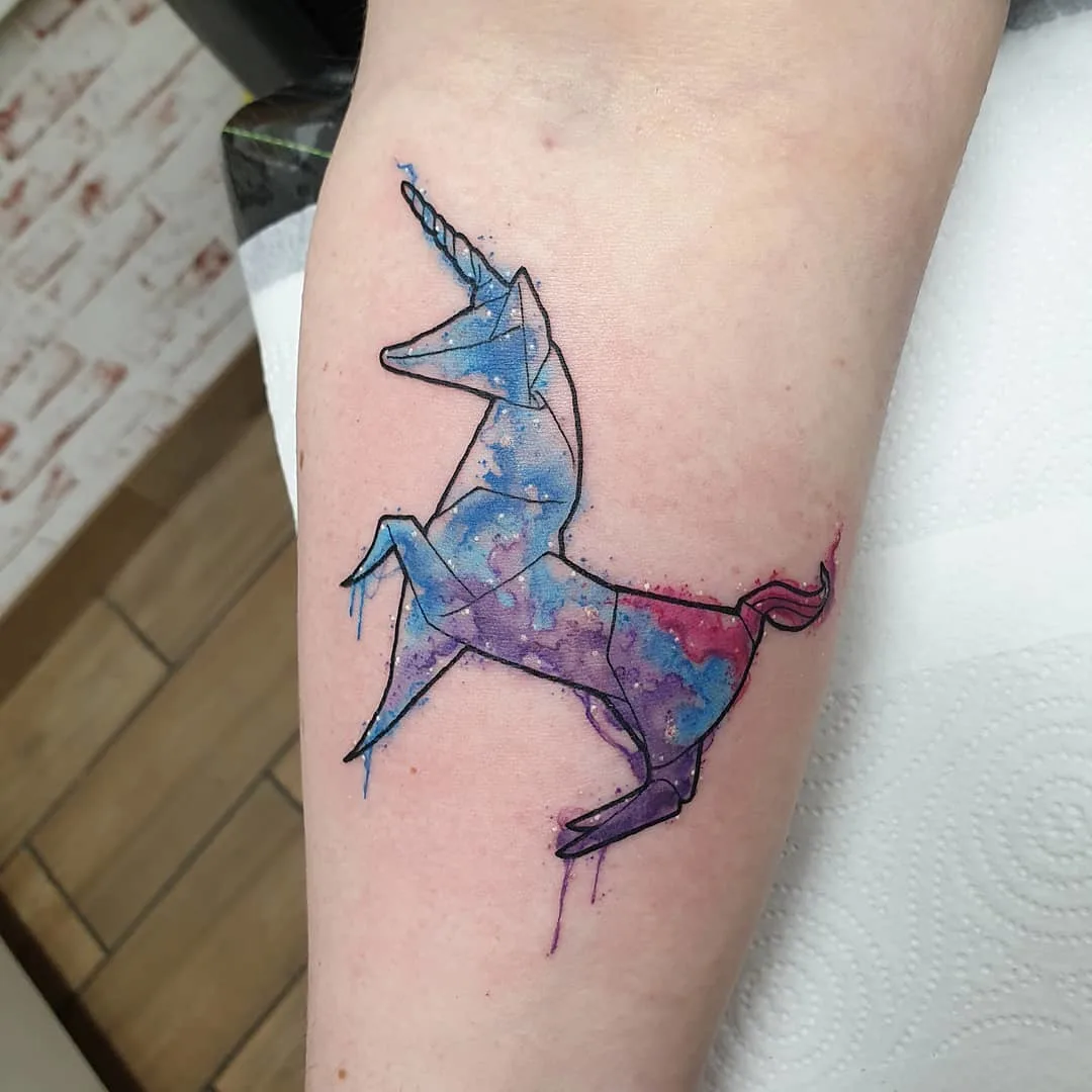 Watercolor unicorn tattoo bi tattoo color by @godrowninyourownreflection