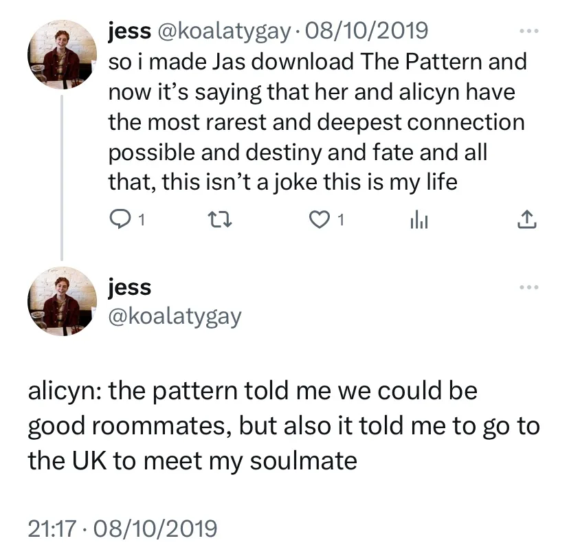jess koalatygay tweet about Pattern